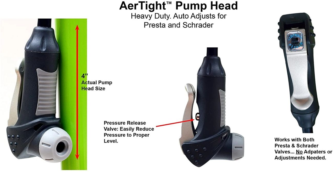 High Pressure Presta and Schrader Floor Bike Pump. Unique AerTight Pump Head. Pressure Gauge to 160 PSI